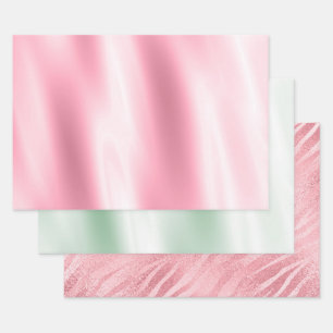 Chic Tropical Pink Mint Green Zebra Wrapping Paper Sheet