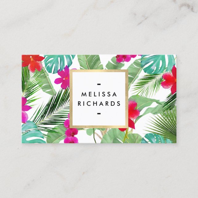 Chic Tropical Print Watercolor Designer Business Card (Front)