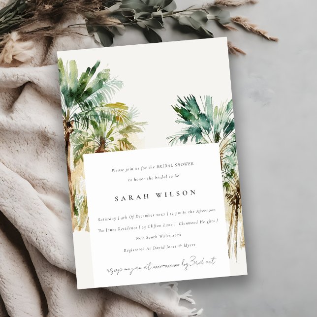 Chic Tropical Watercolor Palm Trees Bridal Shower Invitation (Creator Uploaded)