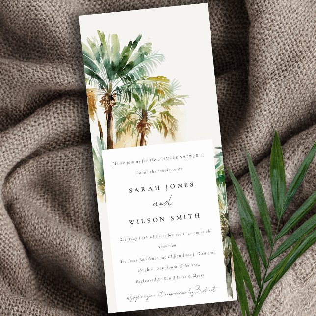Chic Tropical Watercolor Palm Trees Couples Shower Invitation (Creator Uploaded)