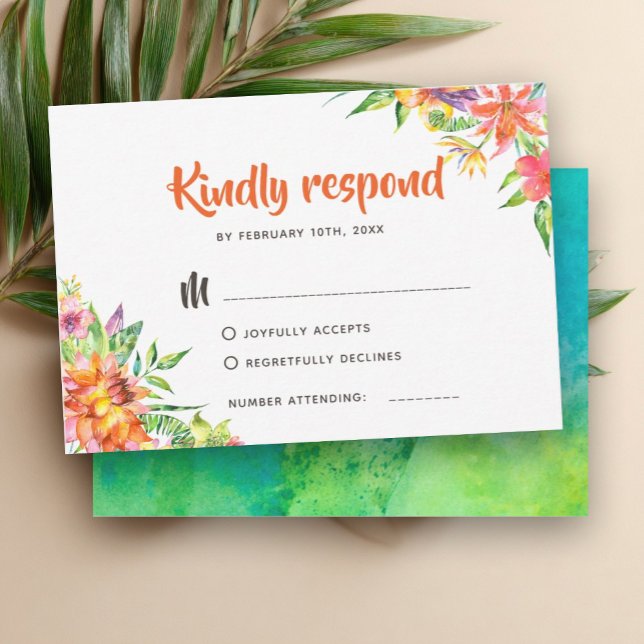 Chic Tropical Watercolor Summer Wedding RSVP (Creator Uploaded)