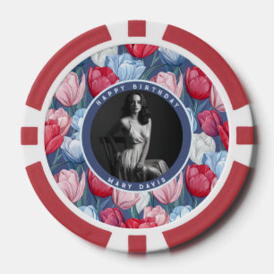 Chic Tulip Floral Spring Birthday Poker Chips