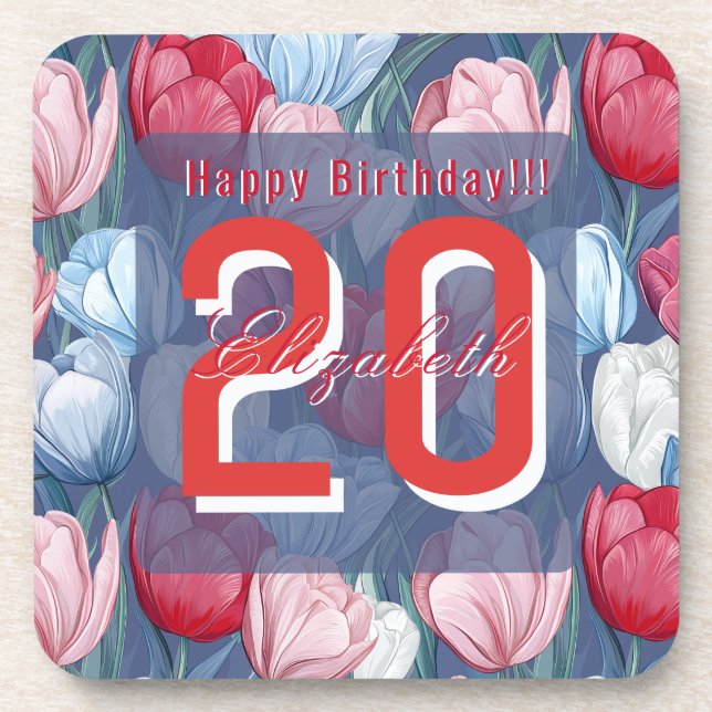 Chic Tulip Themed Daughter’S Birthday Coaster (Front)