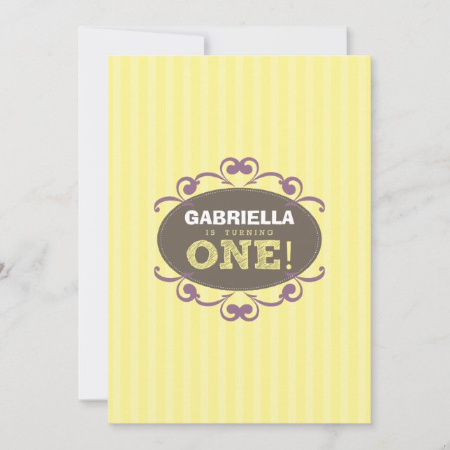 Chic Turning 1 Birthday Party Invitation (yellow) (Front)