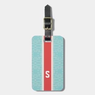 Chic turquoise abstract geometric pattern monogram luggage tag