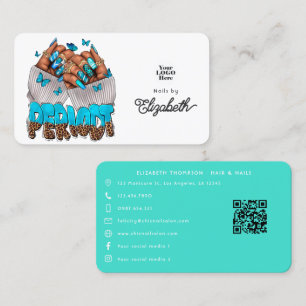 Chic Turquoise African American Nail Salon Business Card