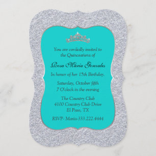 Chic Turquoise and Silver Quinceañera Invitation
