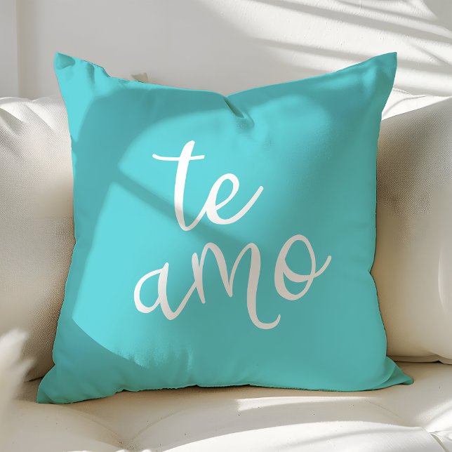 Chic Turquoise and White Spanish I Love You Te Amo Cushion (Creator Uploaded)