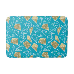 Chic Turquoise Aqua Blue Gold Diamonds Bath Mat
