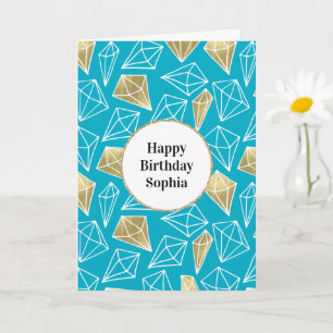 Chic Turquoise Aqua Blue Gold Diamonds Card