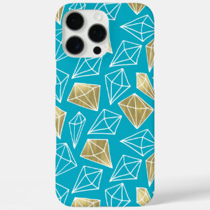 Chic Turquoise Aqua Blue Gold Diamonds   iPhone 16 Pro Max Case
