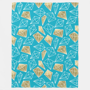 Chic Turquoise Aqua Blue Gold Diamonds Christmas Fleece Blanket