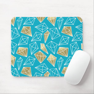 Chic Turquoise Aqua Blue Gold Diamonds Christmas Mouse Pad