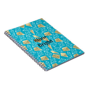 Chic Turquoise Aqua Blue Gold Diamonds Notebook
