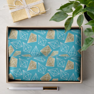 Chic Turquoise Aqua Blue Gold Diamonds Tissue Paper