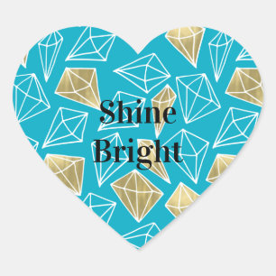 Chic Turquoise Blue Aqua Gold Diamonds Heart Sticker