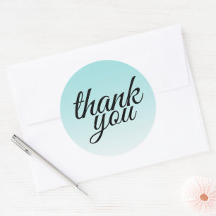 Chic turquoise blue ombre thank you classic round sticker