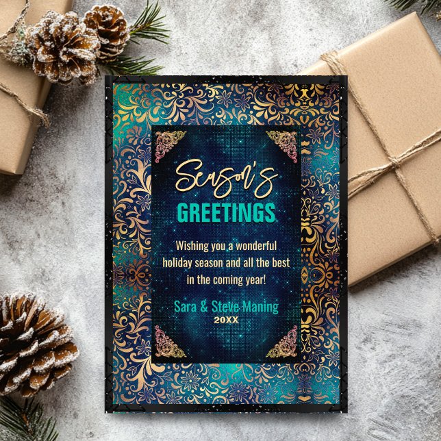 Chic turquoise floral glitter Christmas new year  (Creator Uploaded)