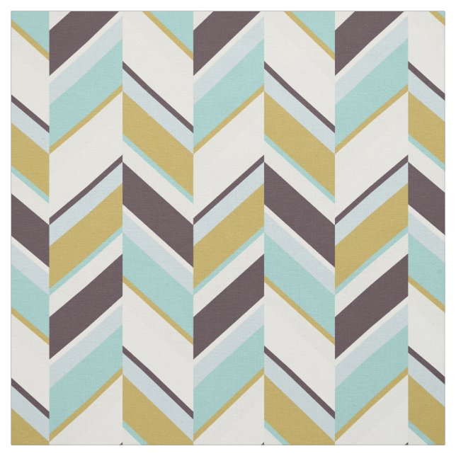 Chic turquoise gold brown geometric zigzag pattern fabric (Swatch)
