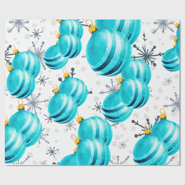 Chic Turquoise Ornaments Snowflakes Wrapping Paper (Flat)