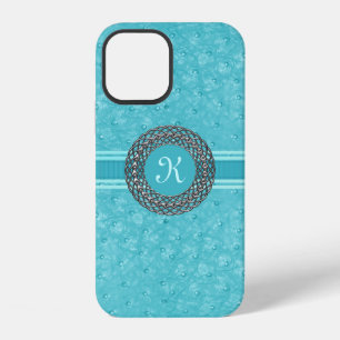 Chic Turquoise Ostrich Leather Look Monogram iPhone 12 Case