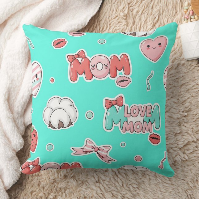 Chic Turquoise Pop Art MOM Love Pattern Cushion (Blanket)