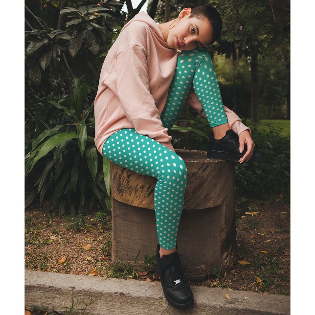 Chic Turquoise Small Polka Dots Pattern Fashion Leggings (Chic Turquoise Small Polka Dots Pattern Fashion Leggings)