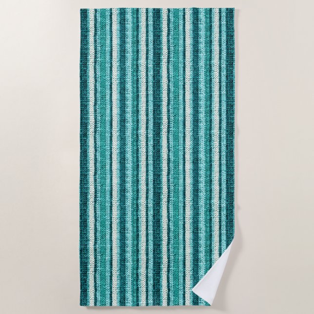 Chic turquoise striped beach towel (Front)