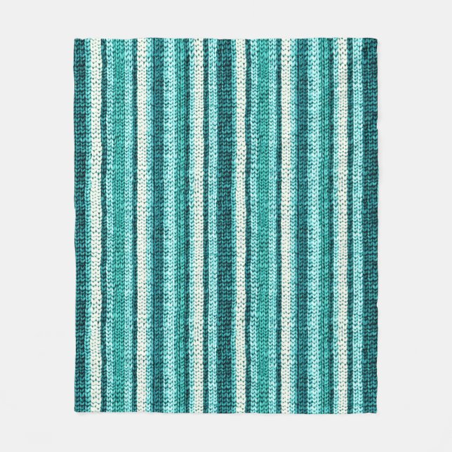 Chic turquoise striped  fleece blanket (Front)