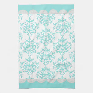 Chic Turquoise & White Damask Towel