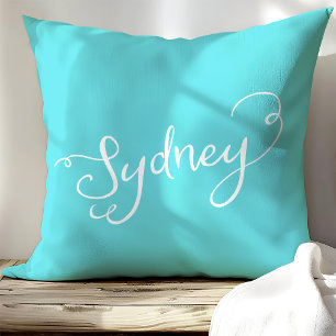 Chic Turquoise & White Sydney Typography Cushion