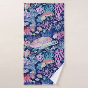 Chic turtle corals bath towel