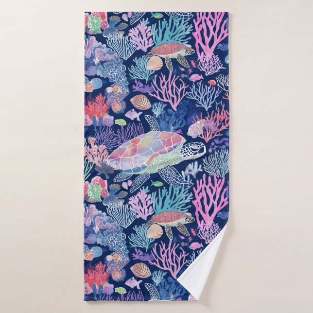 Chic turtle corals bath towel (Bath Towel)