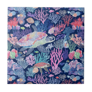 Chic turtle corals ceramic tile
