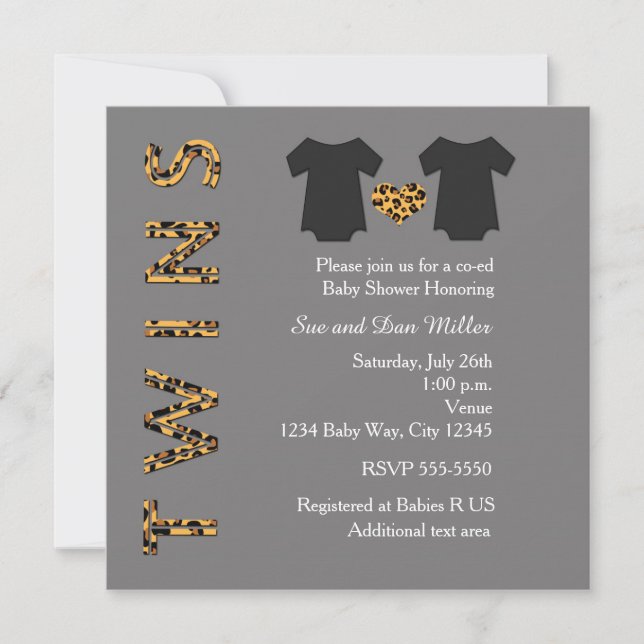 CHIC TWINS Cheetah Baby Shower Party Invitation (Front)