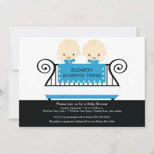 Chic Twins in Crib Baby Shower Invitation Boy Blue