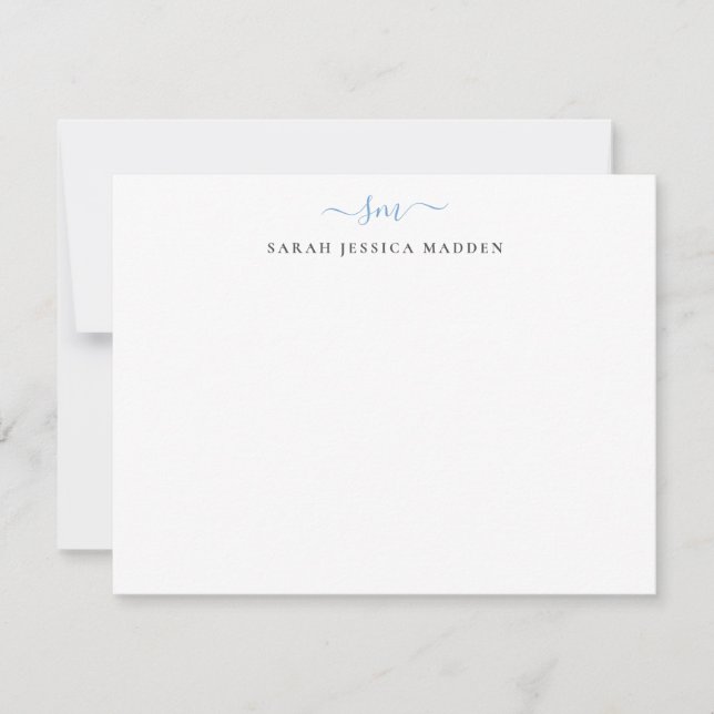 Chic Two Monogram Girly Script Dusty Blue Grey Card (Front)