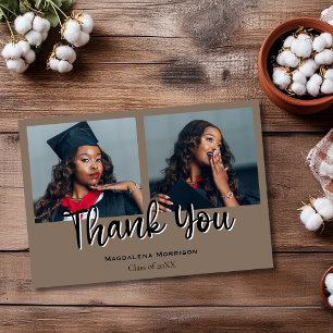 Chic Two Photo Elegant Graduation Thank You Card