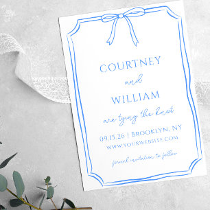 Chic Tying the Knot Hand-Drawn Bow Whimsical Blue Save The Date