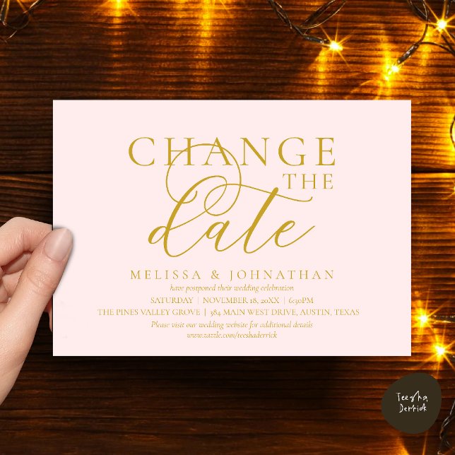 Chic Typographic Wedding Postpone Change the date Invitation (Chic Typographic Wedding Postpone Postponement Change the date Invitation card in blush gold)
