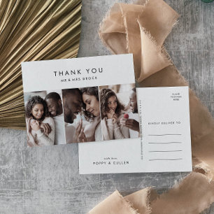 Chic Typography 3 Photo Template Thank You Postcard