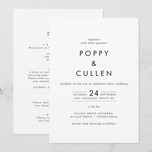 Chic Typography All In One Wedding Invitation (Front/Back)