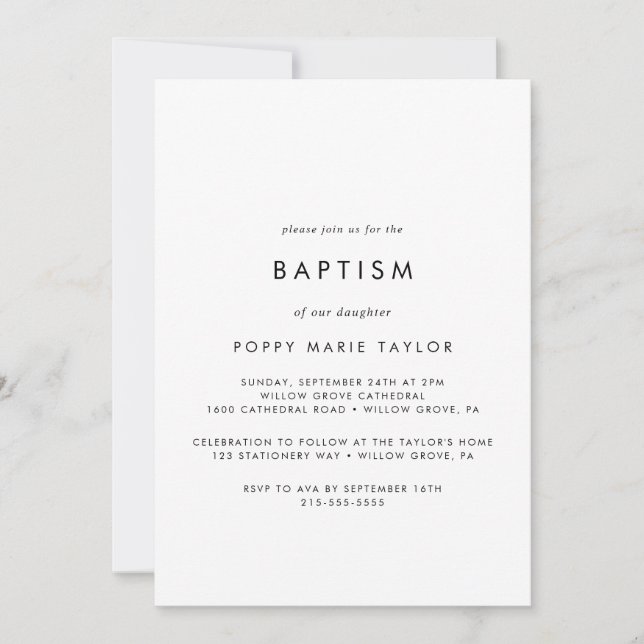 Chic Typography Baptism Invitation (Front)