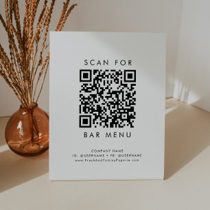 Chic Typography Bar Menu QR Code Pedestal Sign