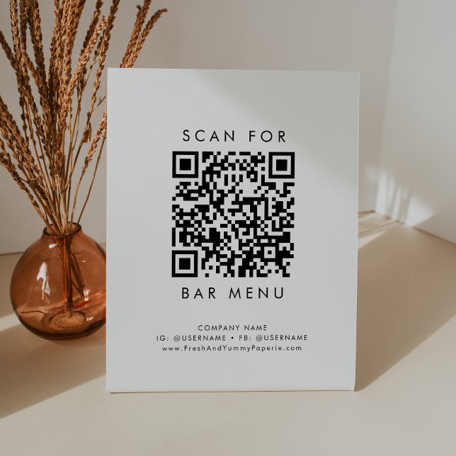 Chic Typography Bar Menu QR Code Pedestal Sign (Creator Uploaded)