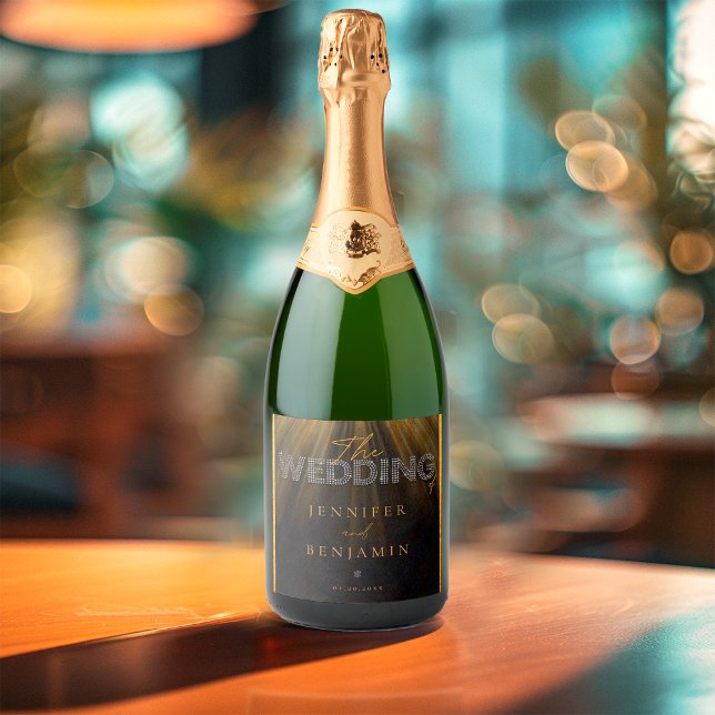 Chic Typography Black and Gold Luxurious Wedding Sparkling Wine Label (Creator Uploaded)