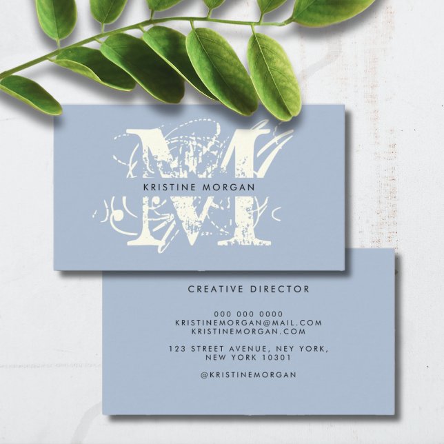 Chic typography blue monogram name business card (Creator Uploaded)
