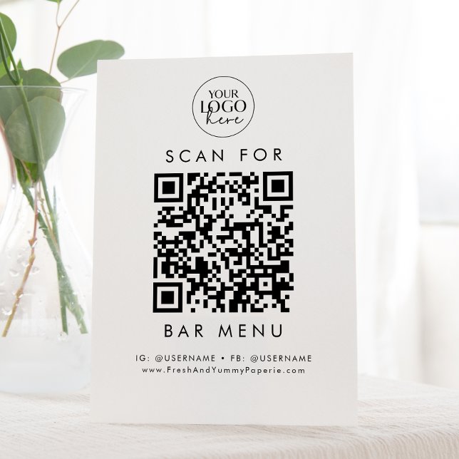 Chic Typography Business Logo Bar Menu QR Code Pedestal Sign (Creator Uploaded)