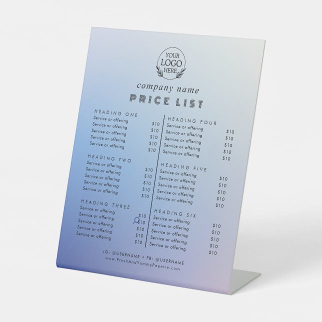 Chic Typography Business Services Price List Pedestal Sign (Front)