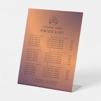 Chic Typography Business Services Price List Pedestal Sign